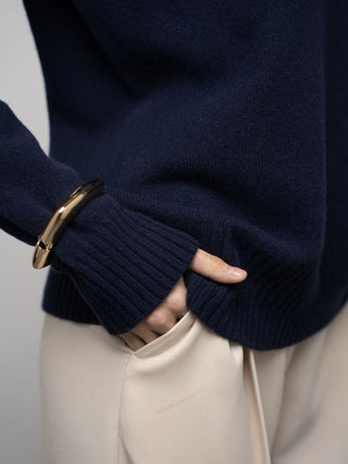 Merino wool sweater with polo collar, Dark Blue